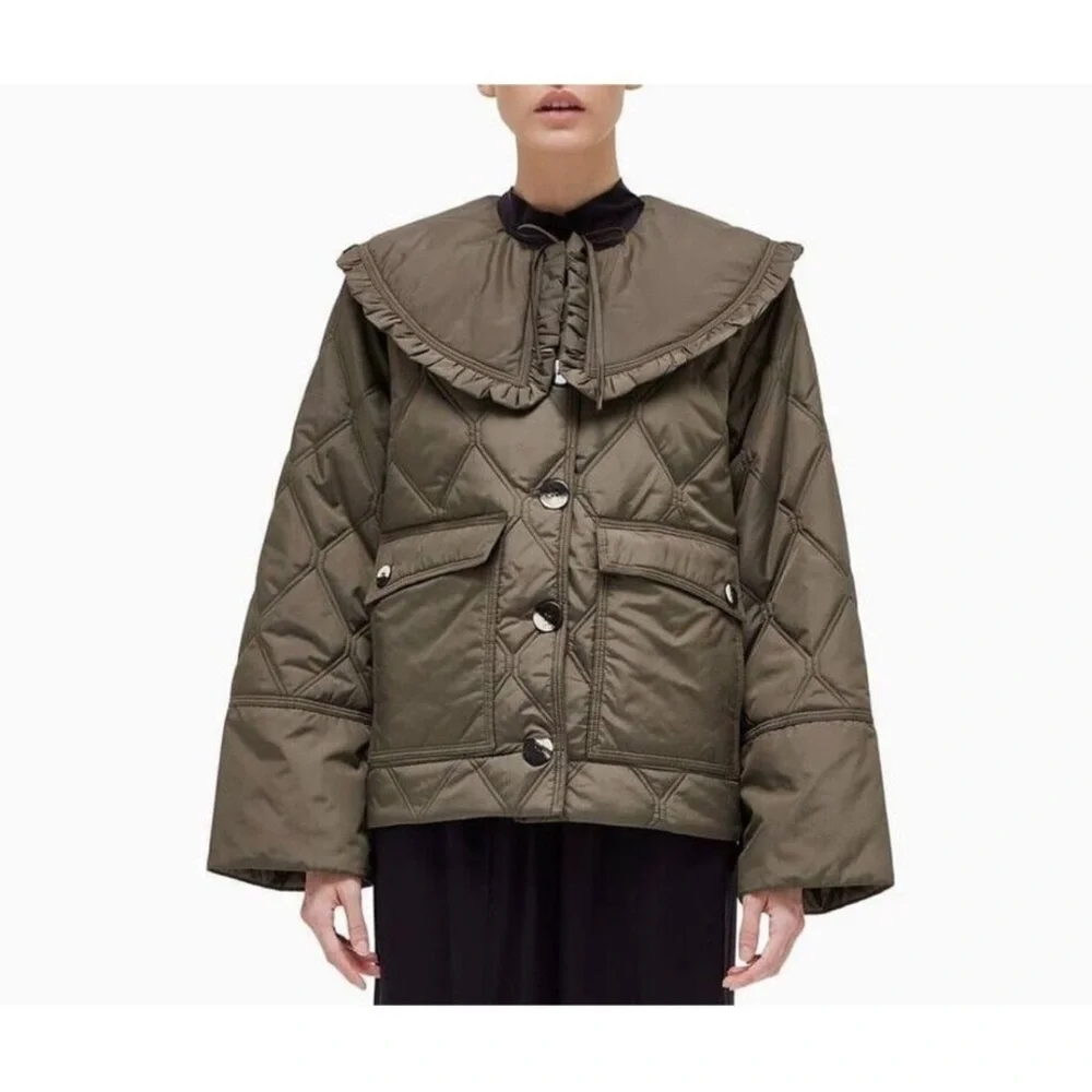 Ganni Ripstop Recycled Quilted Oversized Ruffle
Collared Jacket - Picture 1 of 3
